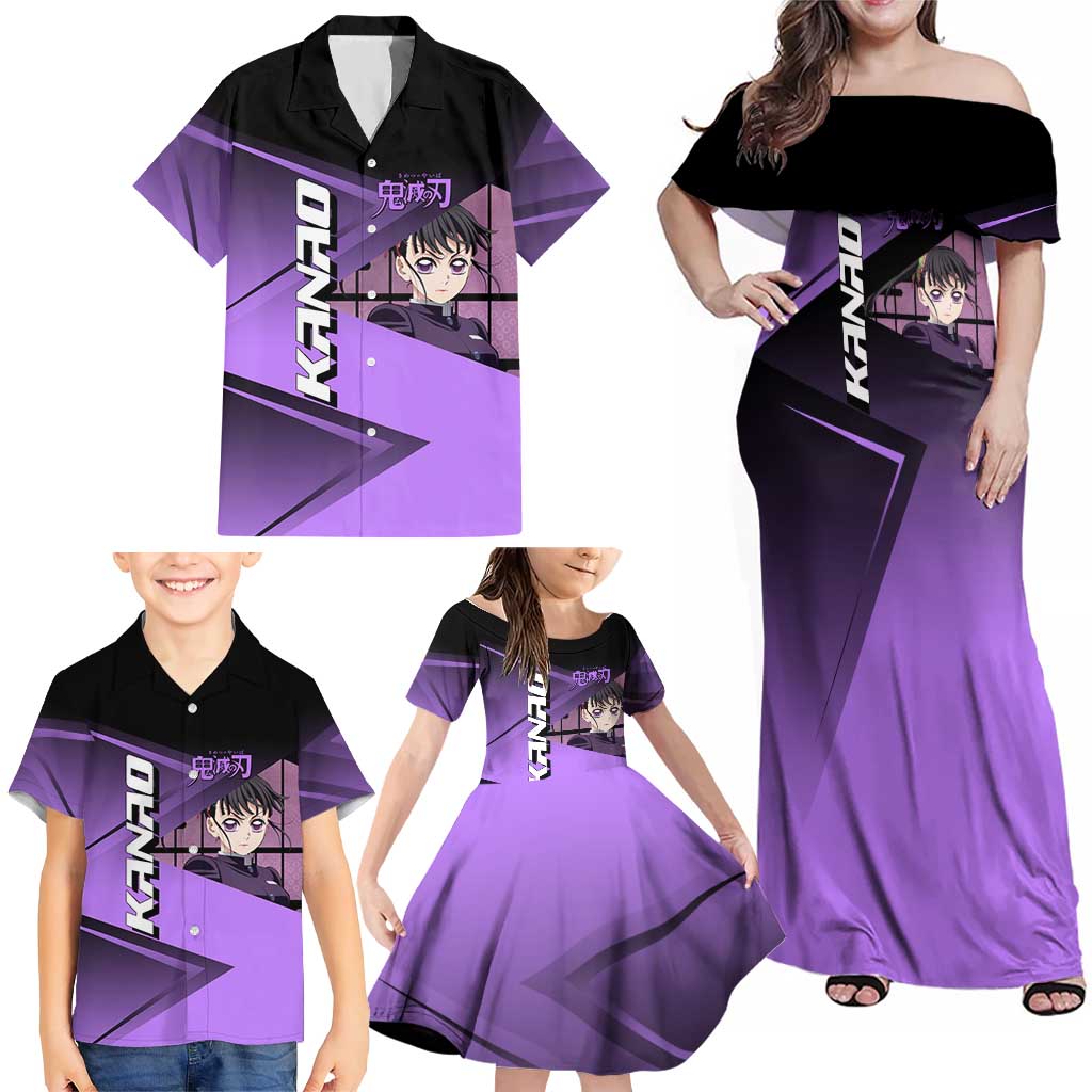 Kanao Tsuyuri Family Matching Off Shoulder Maxi Dress and Hawaiian Shirt Demon Slayer Tennis Crossover Style