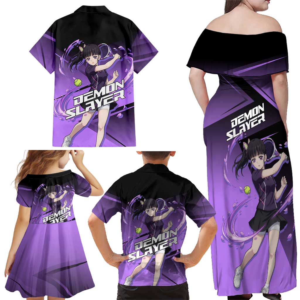 Kanao Tsuyuri Family Matching Off Shoulder Maxi Dress and Hawaiian Shirt Demon Slayer Tennis Crossover Style