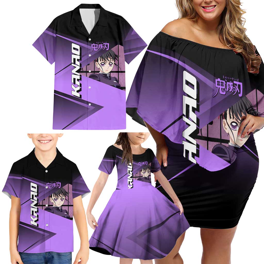 Kanao Tsuyuri Family Matching Off Shoulder Short Dress and Hawaiian Shirt Demon Slayer Tennis Crossover Style