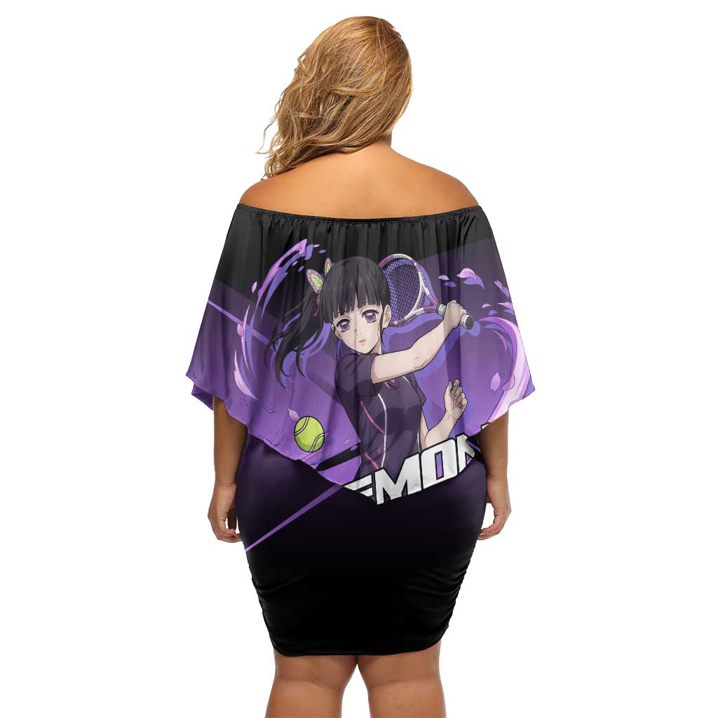 Kanao Tsuyuri Family Matching Off Shoulder Short Dress and Hawaiian Shirt Demon Slayer Tennis Crossover Style