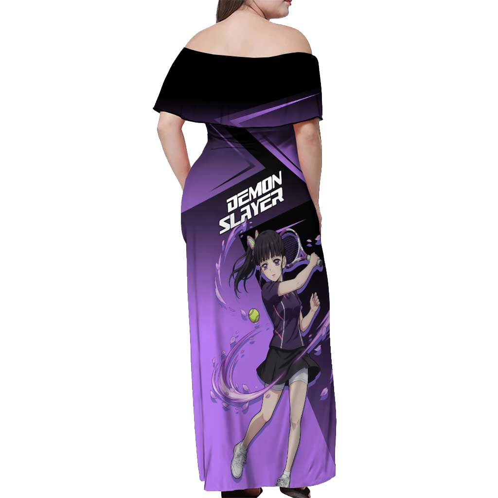 Kanao Tsuyuri Off Shoulder Maxi Dress Demon Slayer Tennis Crossover Style