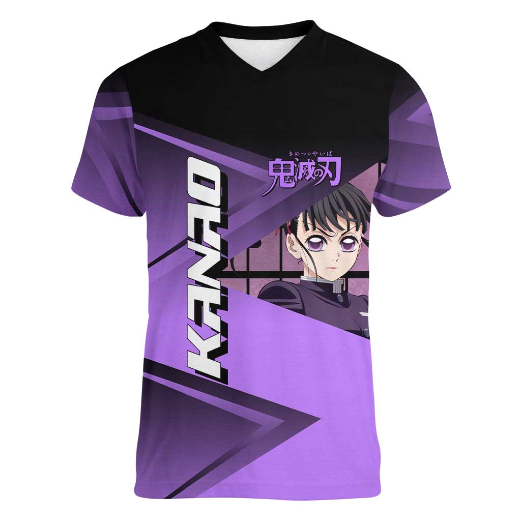 Kanao Tsuyuri Women V-Neck T-Shirt Demon Slayer Tennis Crossover Style
