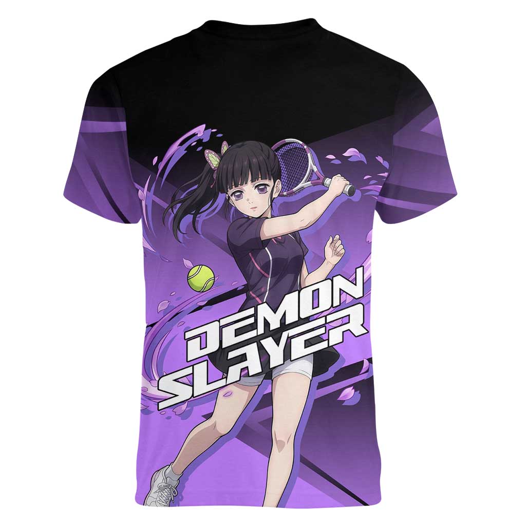 Kanao Tsuyuri Women V-Neck T-Shirt Demon Slayer Tennis Crossover Style