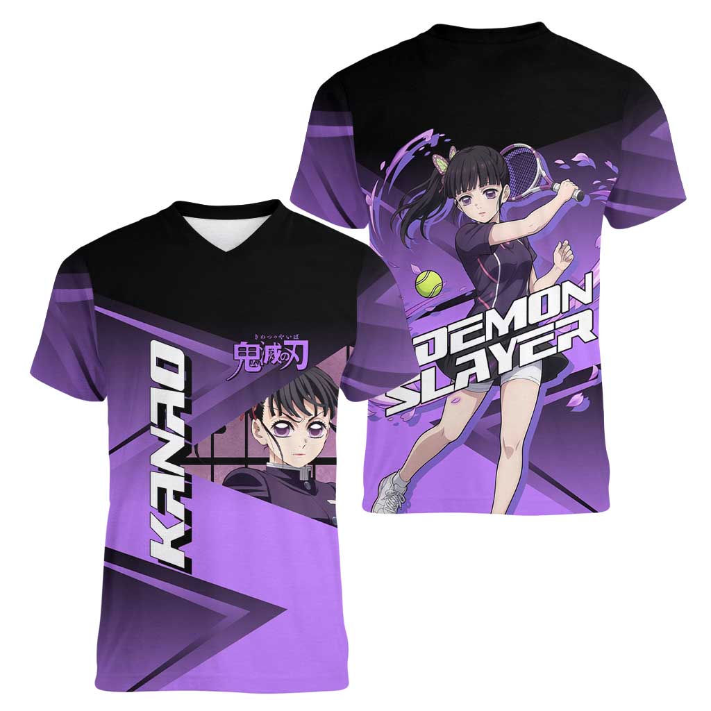 Kanao Tsuyuri Women V-Neck T-Shirt Demon Slayer Tennis Crossover Style