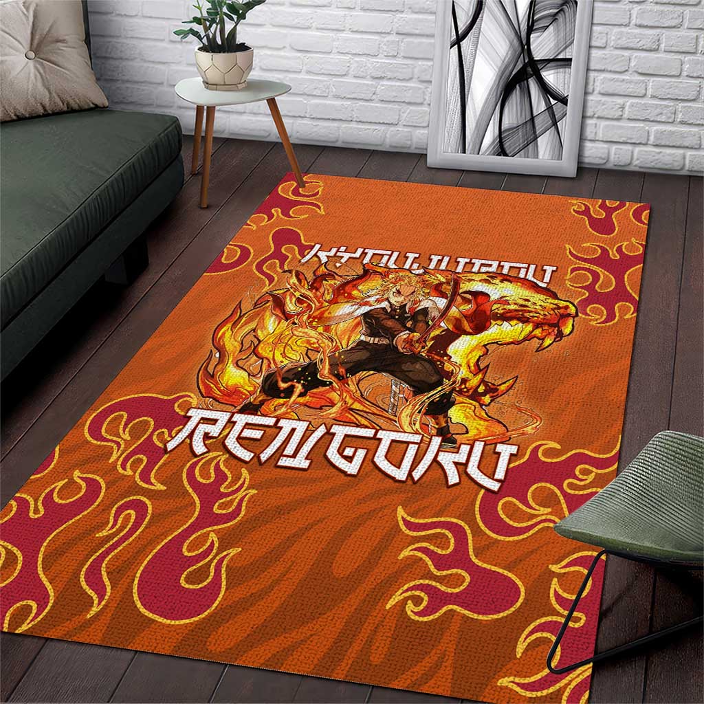 Rengoku Kyojuro Demon Slayer Area Rug Inferno Anime Flame Crest Style