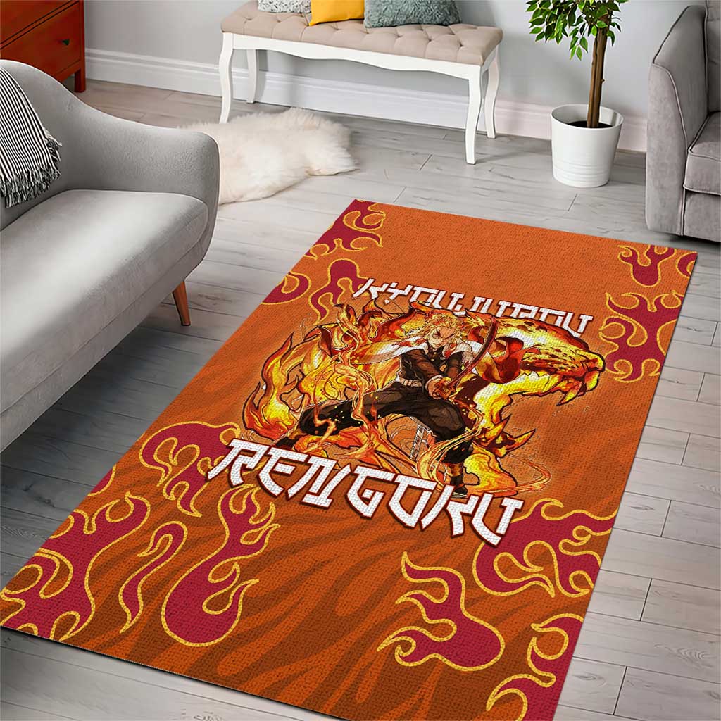 Rengoku Kyojuro Demon Slayer Area Rug Inferno Anime Flame Crest Style