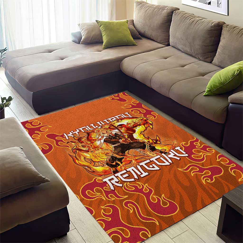 Rengoku Kyojuro Demon Slayer Area Rug Inferno Anime Flame Crest Style