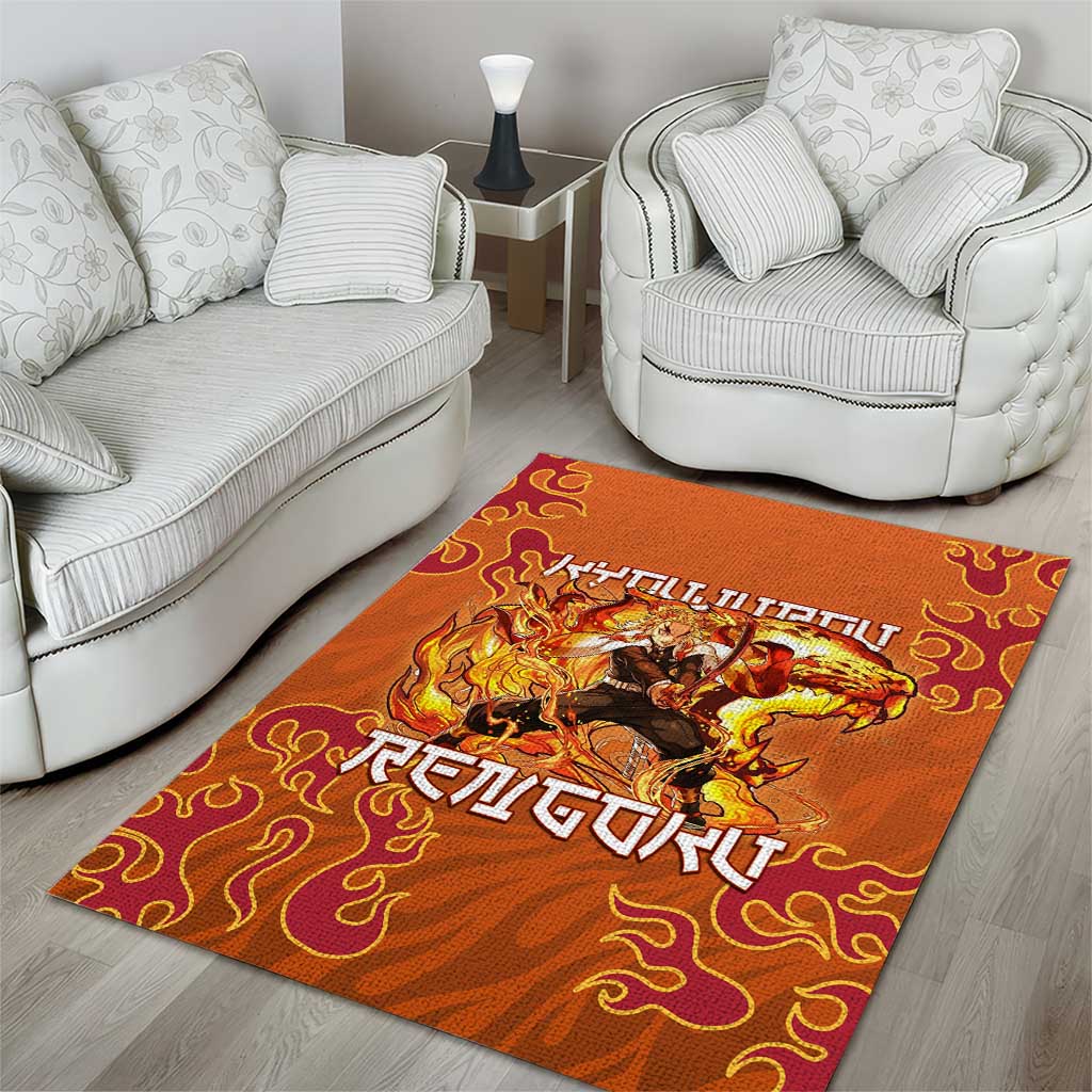 Rengoku Kyojuro Demon Slayer Area Rug Inferno Anime Flame Crest Style