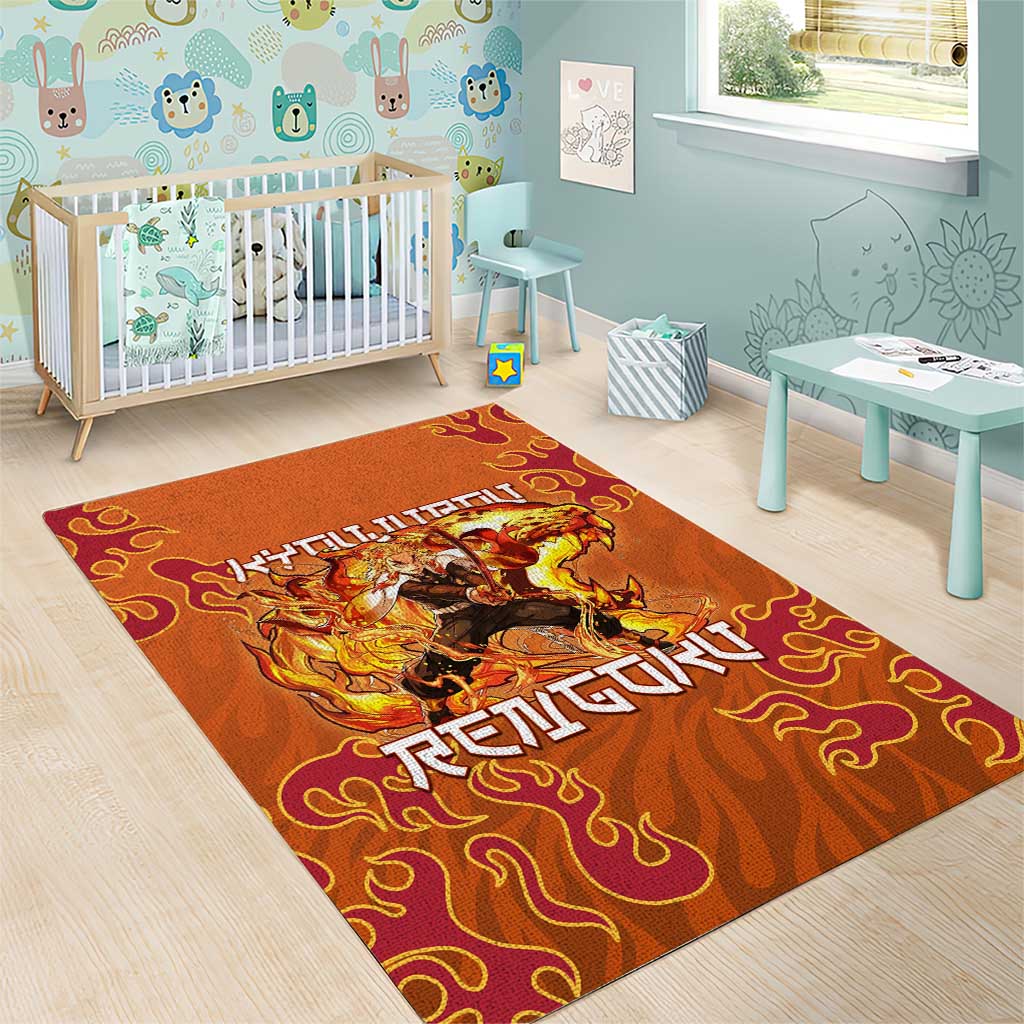 Rengoku Kyojuro Demon Slayer Area Rug Inferno Anime Flame Crest Style