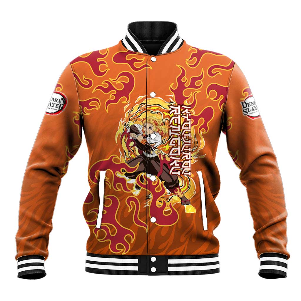 Rengoku Kyojuro Demon Slayer Baseball Jacket Inferno Anime Flame Crest Style