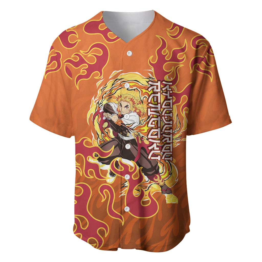 Rengoku Kyojuro Demon Slayer Baseball Jersey Inferno Anime Flame Crest Style