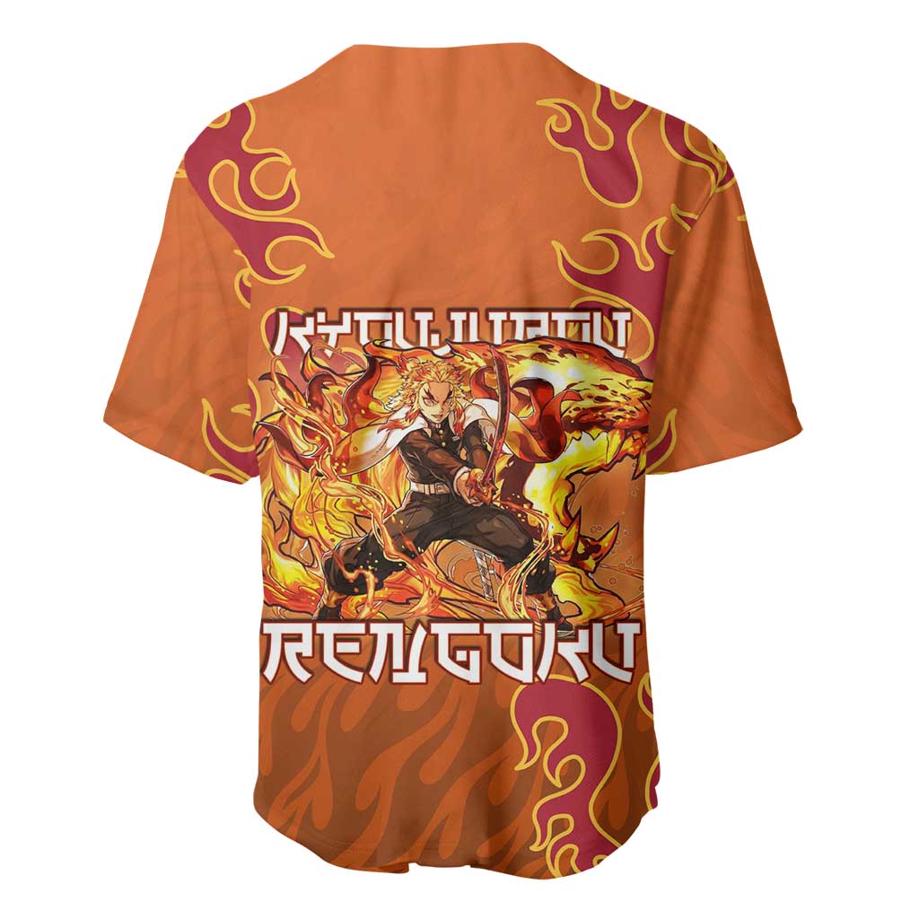 Rengoku Kyojuro Demon Slayer Baseball Jersey Inferno Anime Flame Crest Style