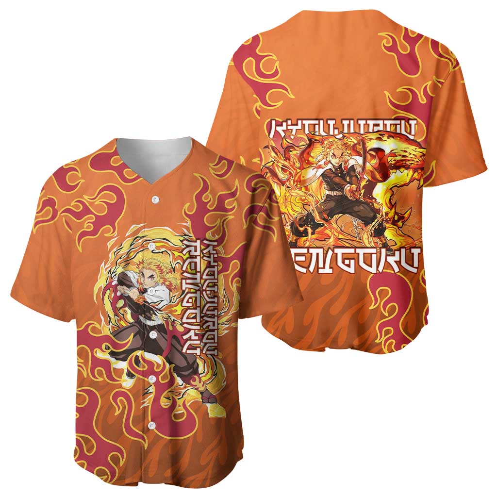 Rengoku Kyojuro Demon Slayer Baseball Jersey Inferno Anime Flame Crest Style