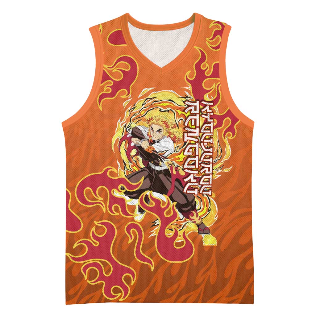 Rengoku Kyojuro Demon Slayer Basketball Jersey Inferno Anime Flame Crest Style