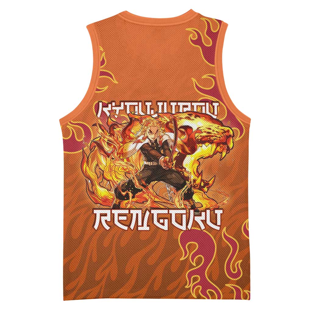 Rengoku Kyojuro Demon Slayer Basketball Jersey Inferno Anime Flame Crest Style