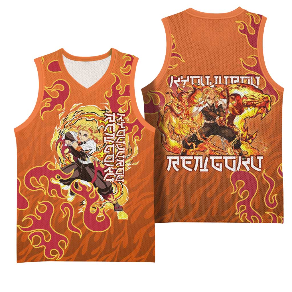 Rengoku Kyojuro Demon Slayer Basketball Jersey Inferno Anime Flame Crest Style