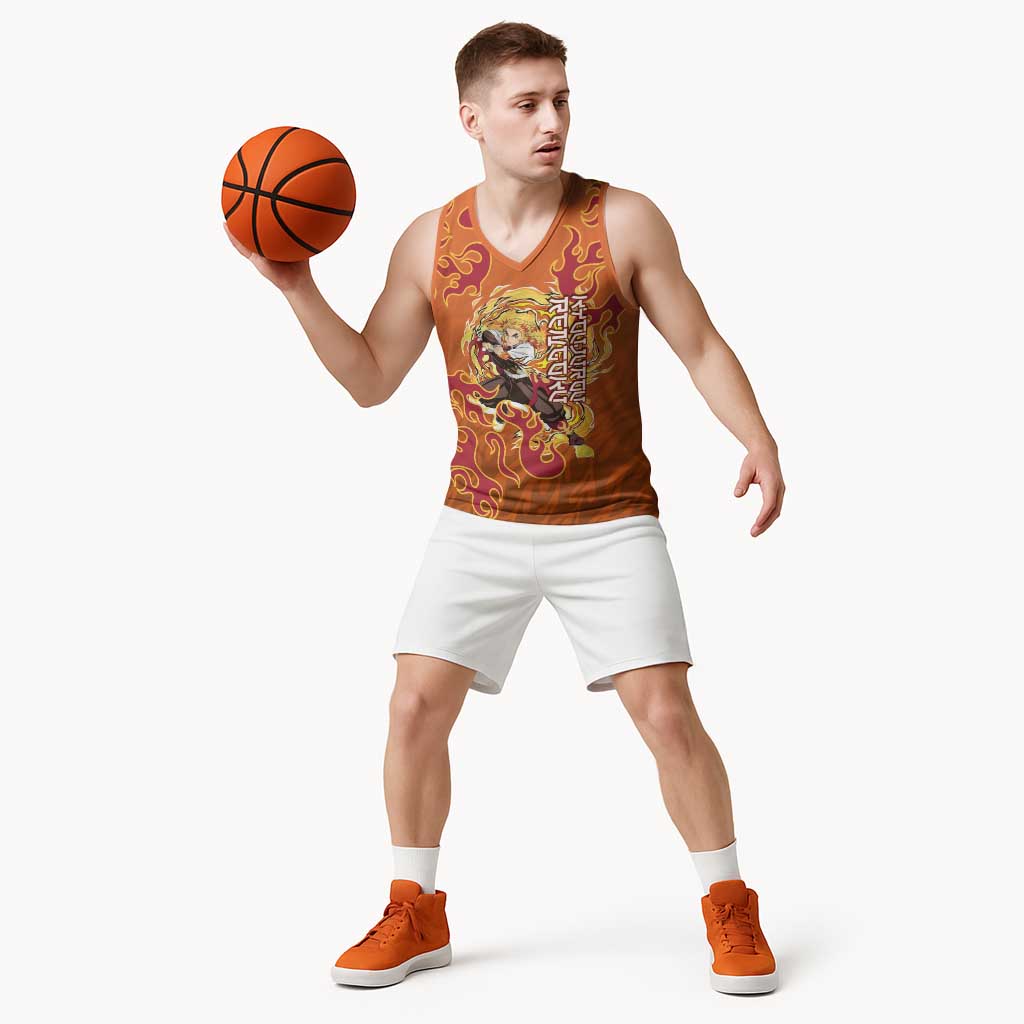 Rengoku Kyojuro Demon Slayer Basketball Jersey Inferno Anime Flame Crest Style