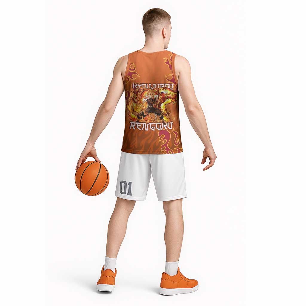 Rengoku Kyojuro Demon Slayer Basketball Jersey Inferno Anime Flame Crest Style
