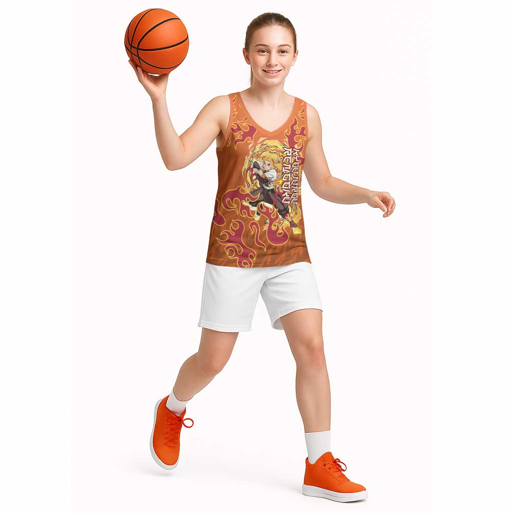 Rengoku Kyojuro Demon Slayer Basketball Jersey Inferno Anime Flame Crest Style