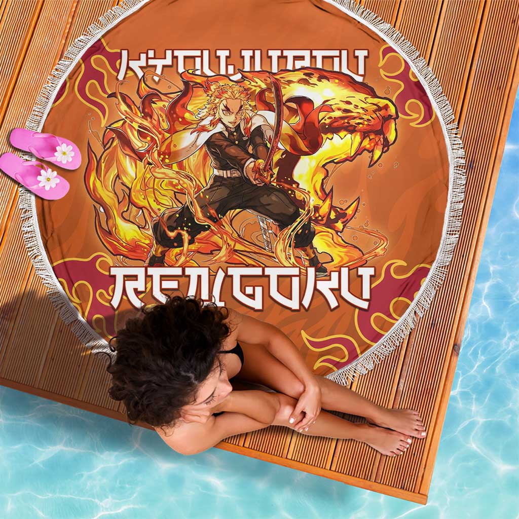 Rengoku Kyojuro Demon Slayer Beach Blanket Inferno Anime Flame Crest Style