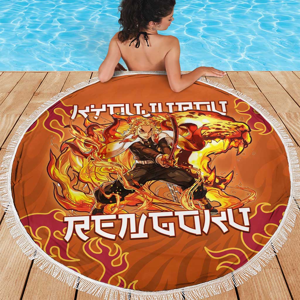 Rengoku Kyojuro Demon Slayer Beach Blanket Inferno Anime Flame Crest Style