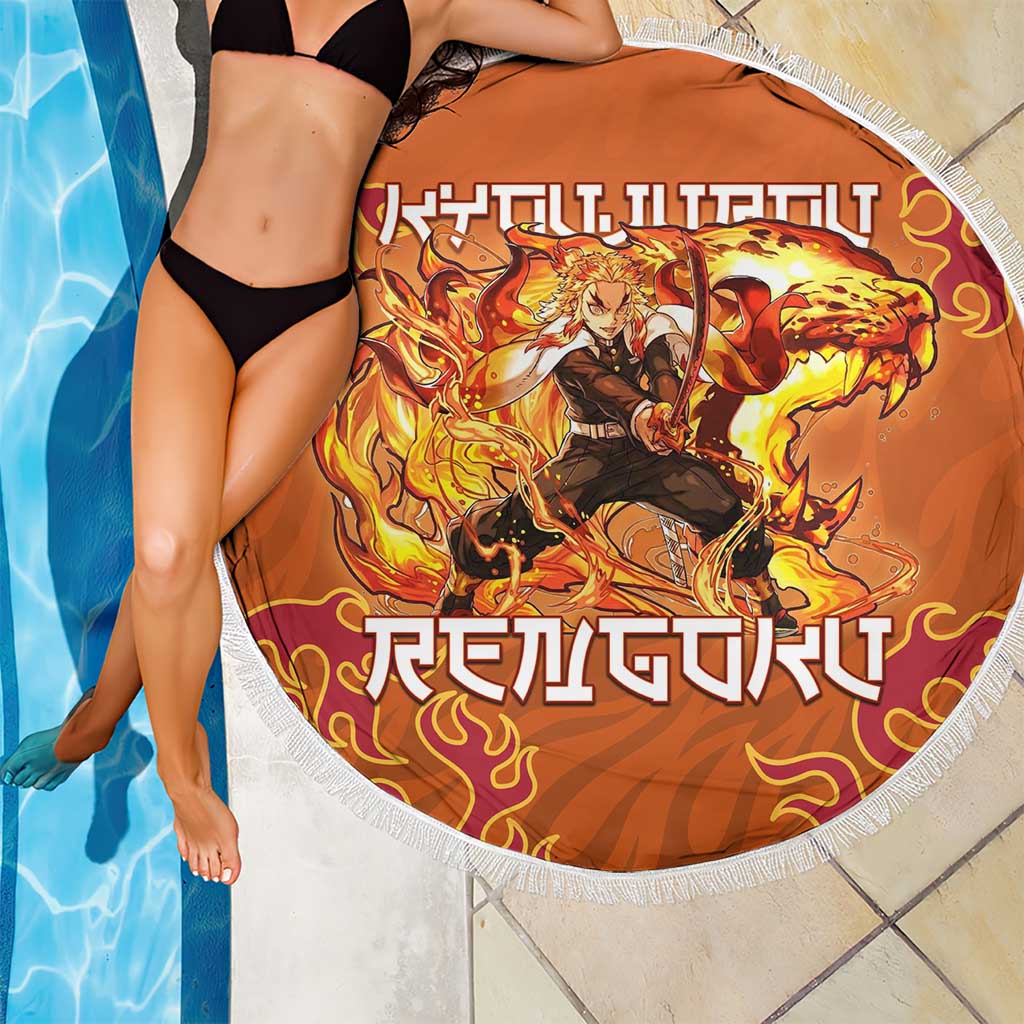Rengoku Kyojuro Demon Slayer Beach Blanket Inferno Anime Flame Crest Style