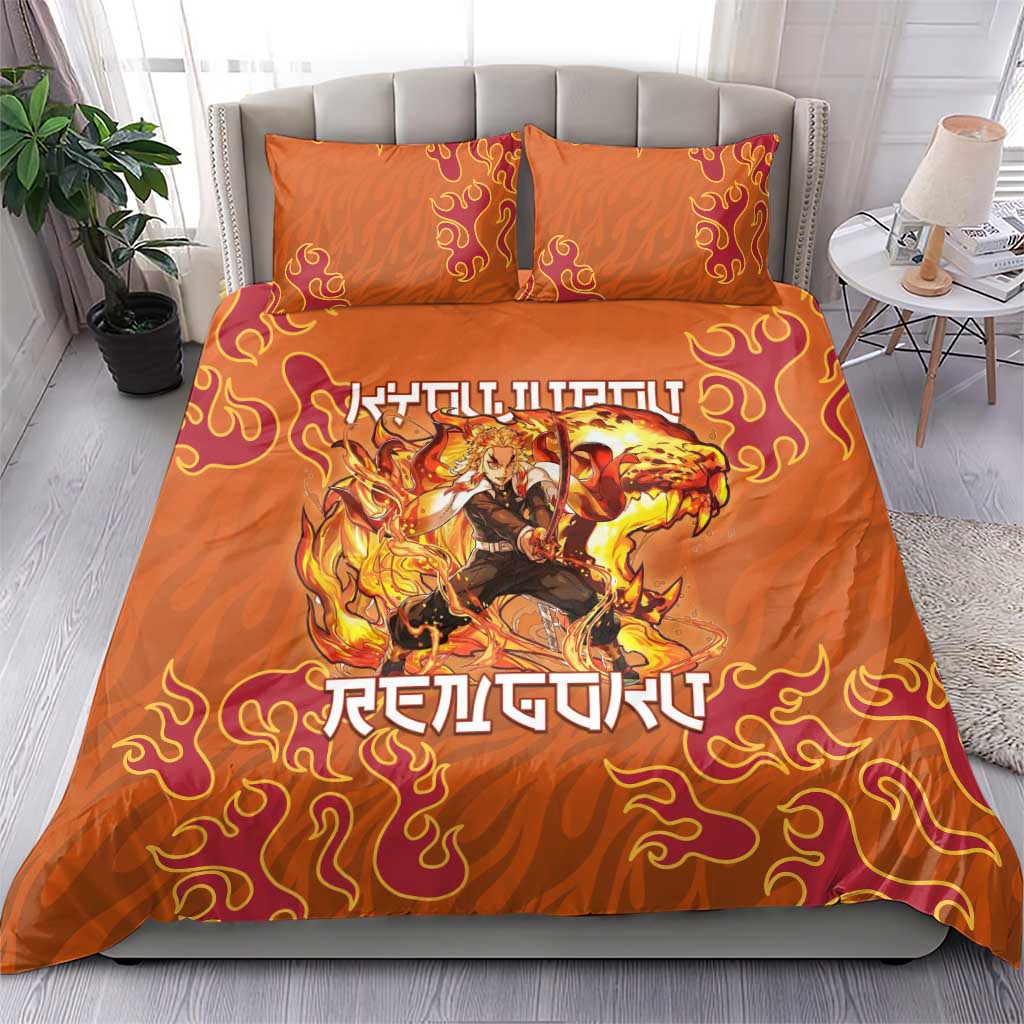 Rengoku Kyojuro Demon Slayer Bedding Set Inferno Anime Flame Crest Style