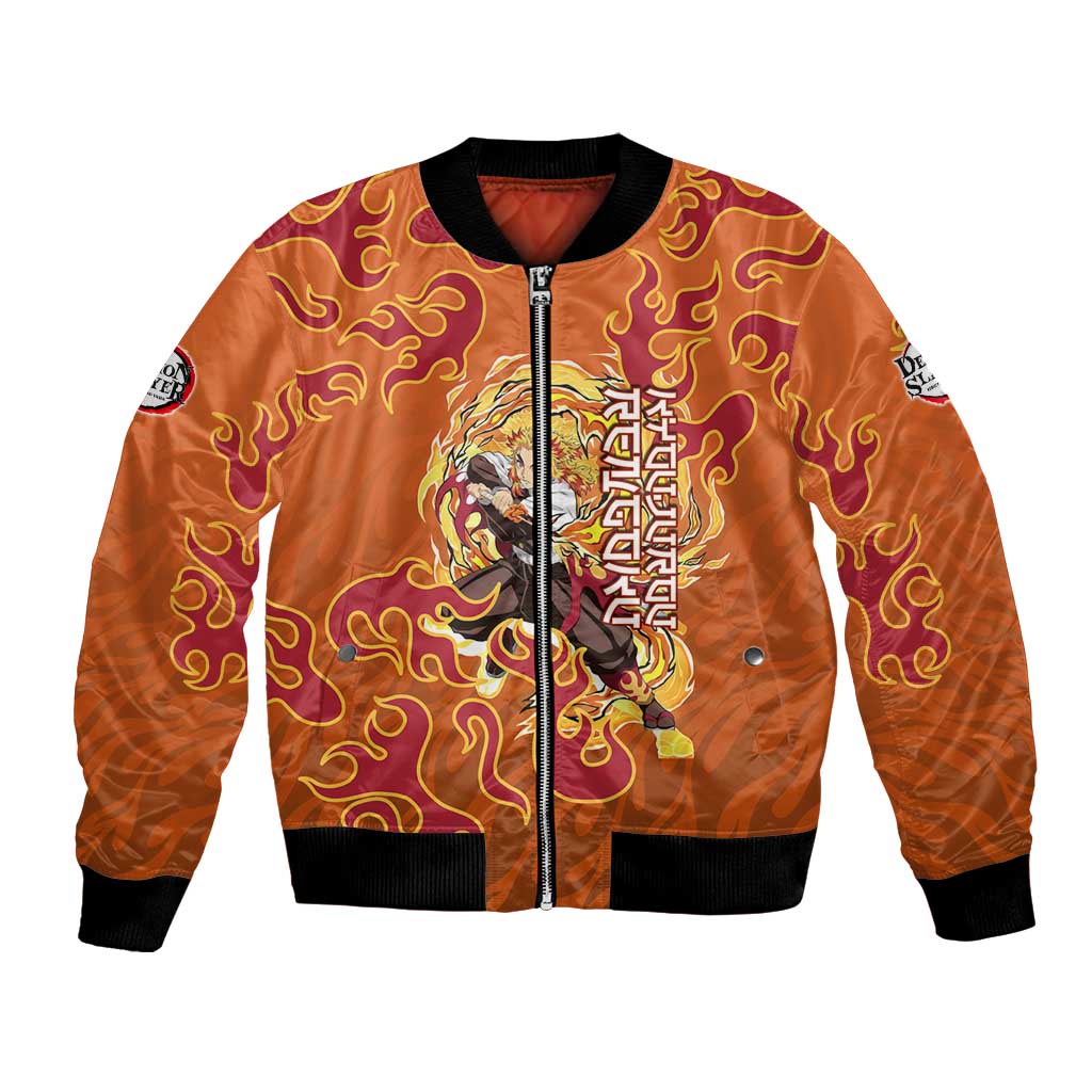 Rengoku Kyojuro Demon Slayer Bomber Jacket Inferno Anime Flame Crest Style
