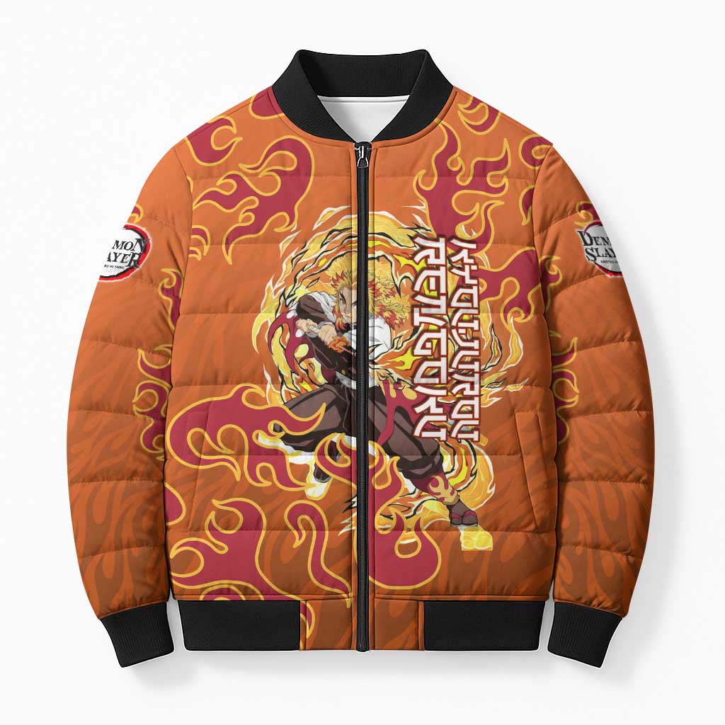 Rengoku Kyojuro Demon Slayer Bomber Puffer Jacket Inferno Anime Flame Crest Style