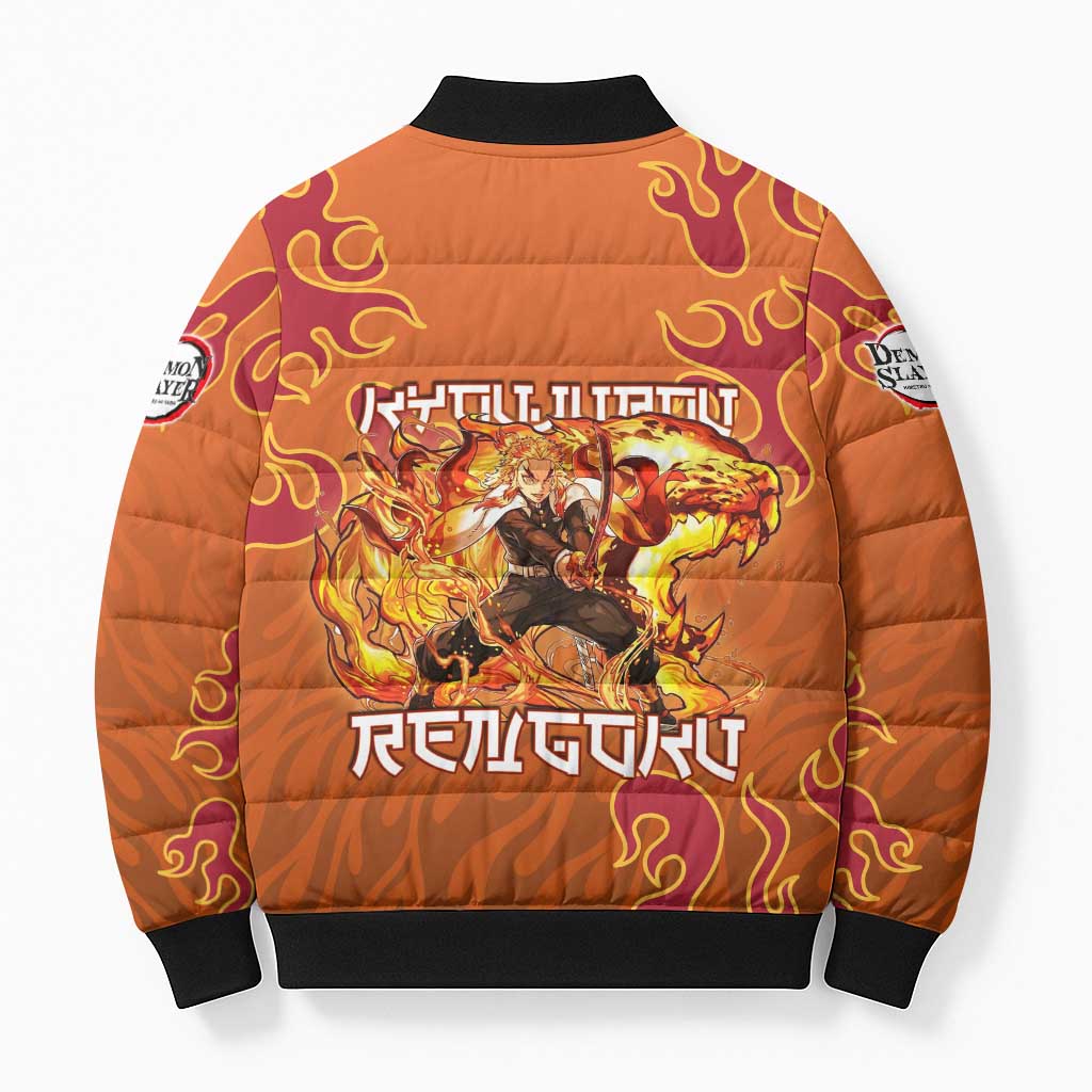 Rengoku Kyojuro Demon Slayer Bomber Puffer Jacket Inferno Anime Flame Crest Style