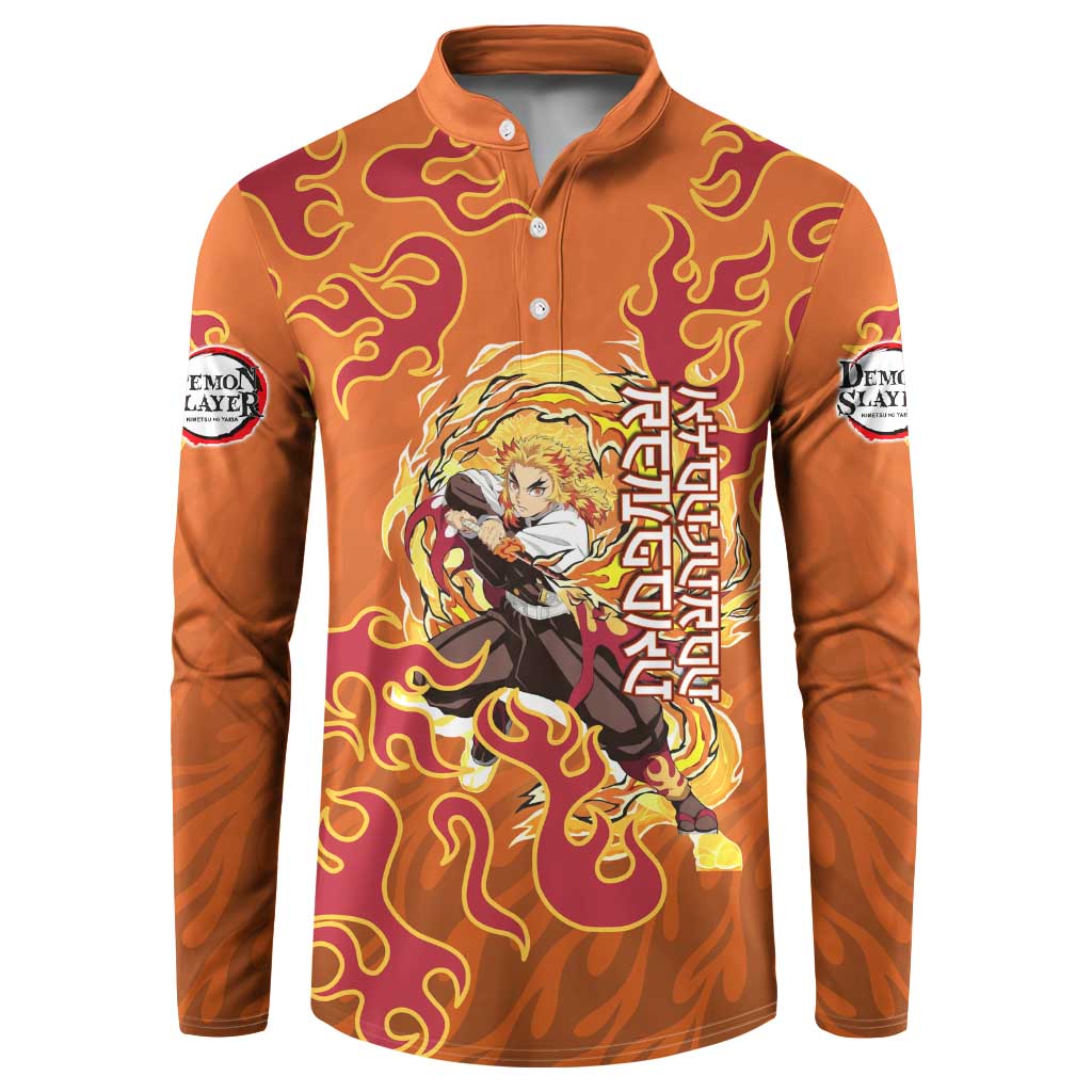 Rengoku Kyojuro Demon Slayer Button Sweatshirt Inferno Anime Flame Crest Style