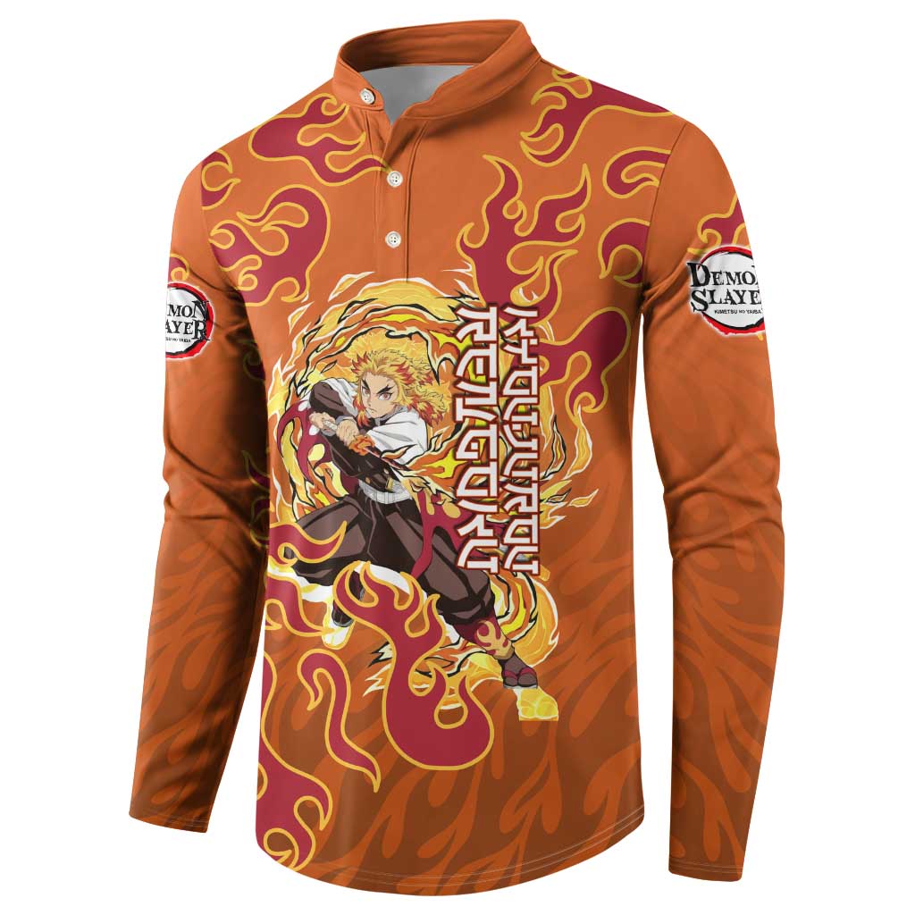 Rengoku Kyojuro Demon Slayer Button Sweatshirt Inferno Anime Flame Crest Style