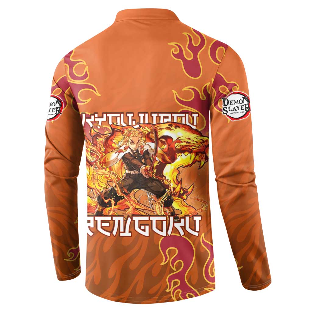 Rengoku Kyojuro Demon Slayer Button Sweatshirt Inferno Anime Flame Crest Style