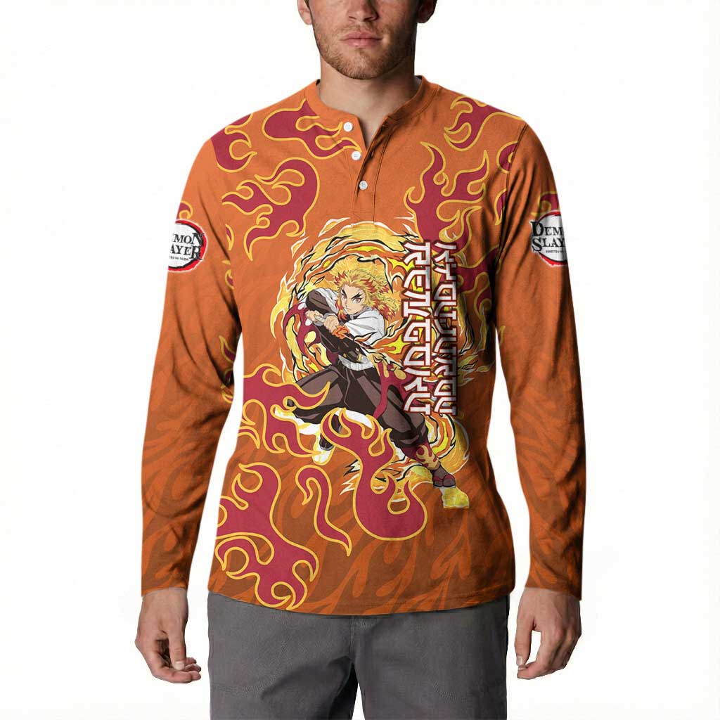 Rengoku Kyojuro Demon Slayer Button Sweatshirt Inferno Anime Flame Crest Style
