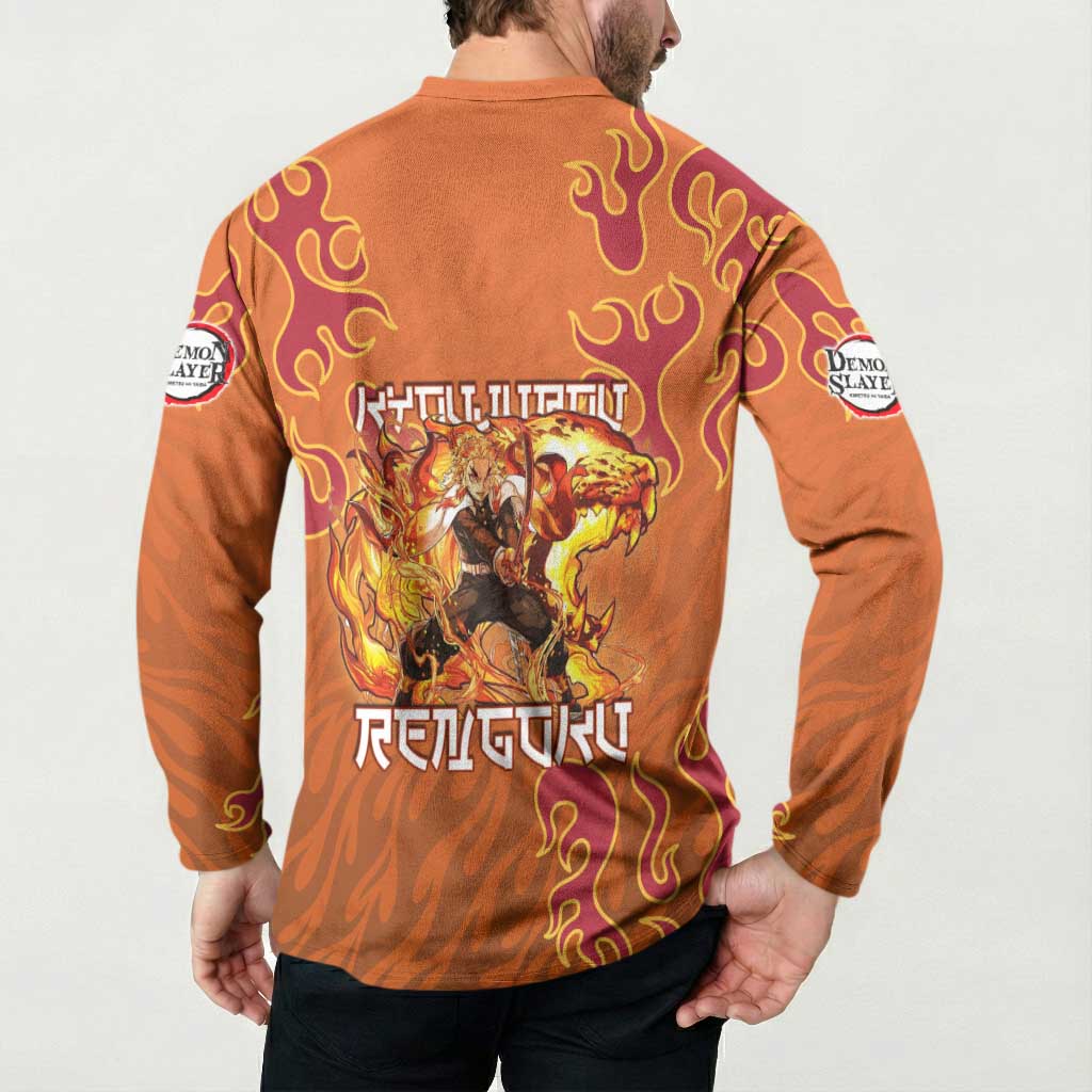 Rengoku Kyojuro Demon Slayer Button Sweatshirt Inferno Anime Flame Crest Style
