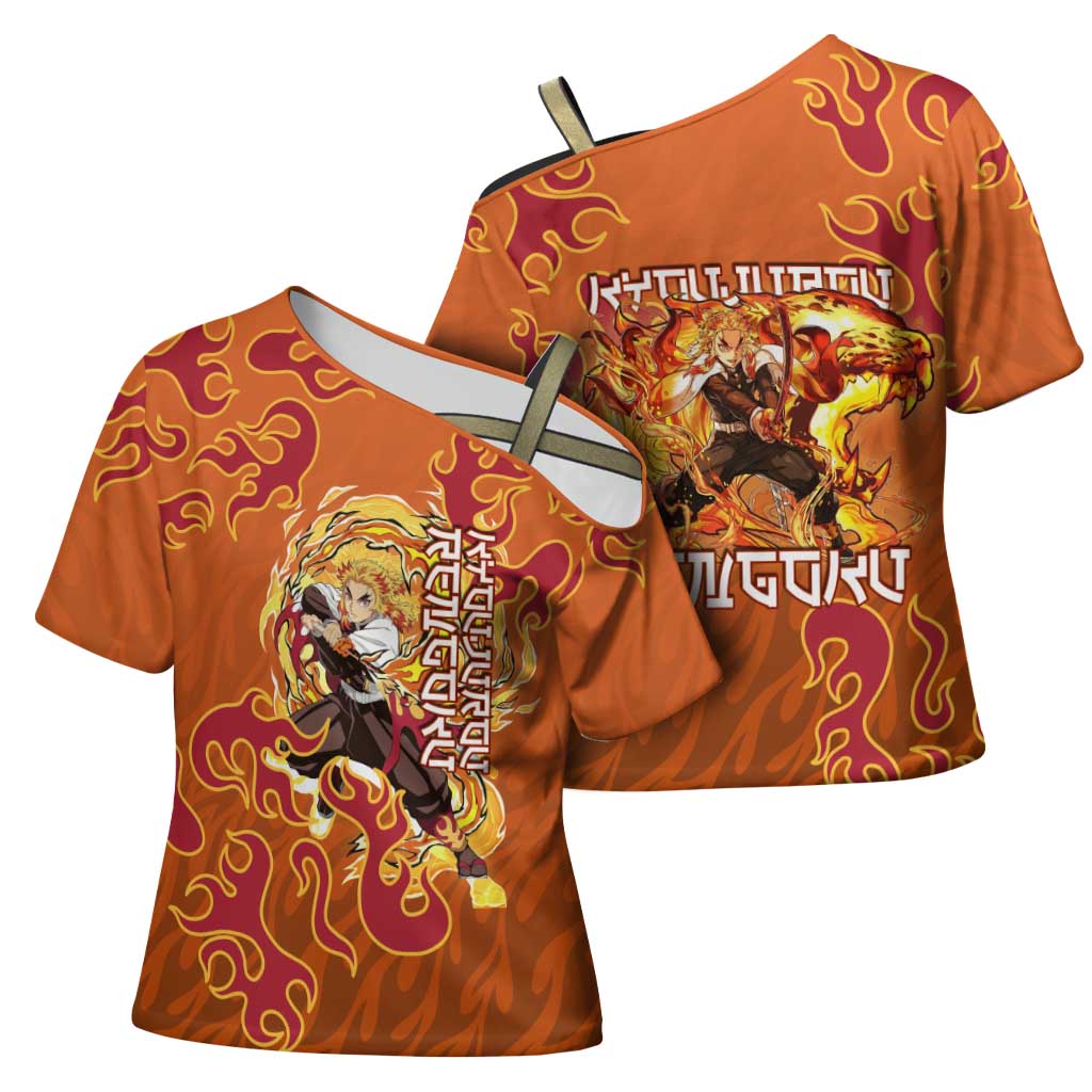 Rengoku Kyojuro Demon Slayer Cross Shoulder Shirt Inferno Anime Flame Crest Style