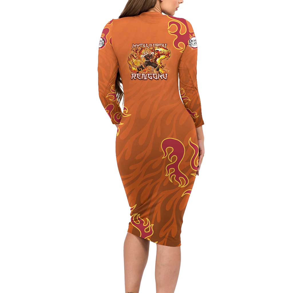 Rengoku Kyojuro Demon Slayer Family Matching Long Sleeve Bodycon Dress and Hawaiian Shirt Inferno Anime Flame Crest Style