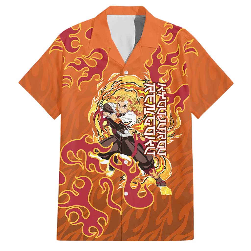 Rengoku Kyojuro Demon Slayer Family Matching Mermaid Dress and Hawaiian Shirt Inferno Anime Flame Crest Style