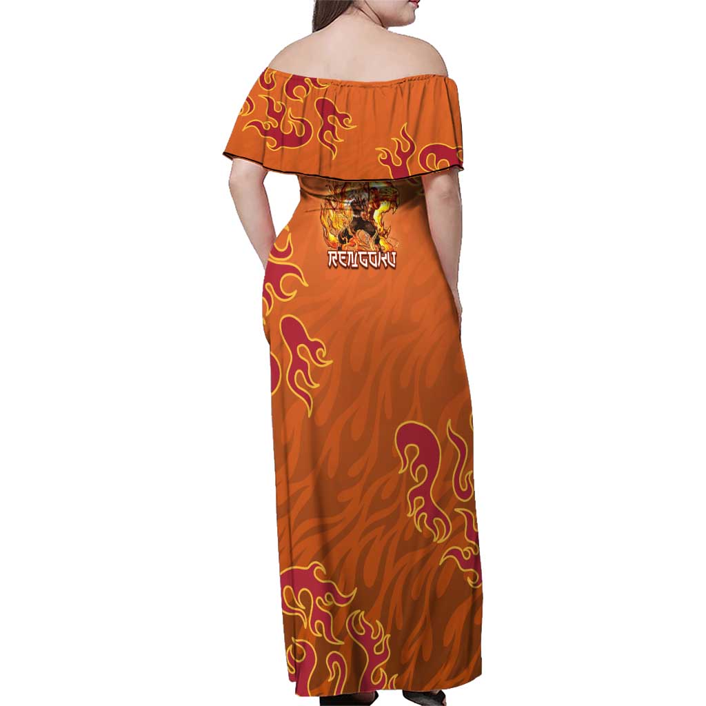 Rengoku Kyojuro Demon Slayer Family Matching Off Shoulder Maxi Dress and Hawaiian Shirt Inferno Anime Flame Crest Style