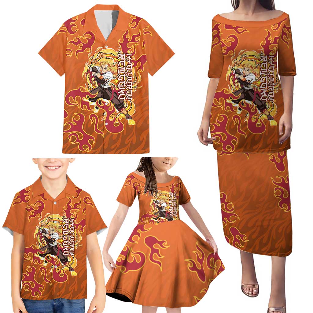 Rengoku Kyojuro Demon Slayer Family Matching Puletasi and Hawaiian Shirt Inferno Anime Flame Crest Style