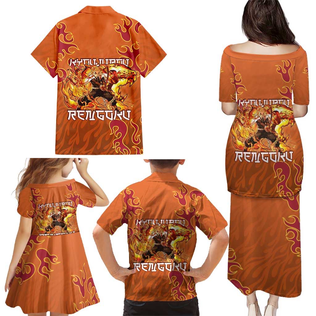 Rengoku Kyojuro Demon Slayer Family Matching Puletasi and Hawaiian Shirt Inferno Anime Flame Crest Style