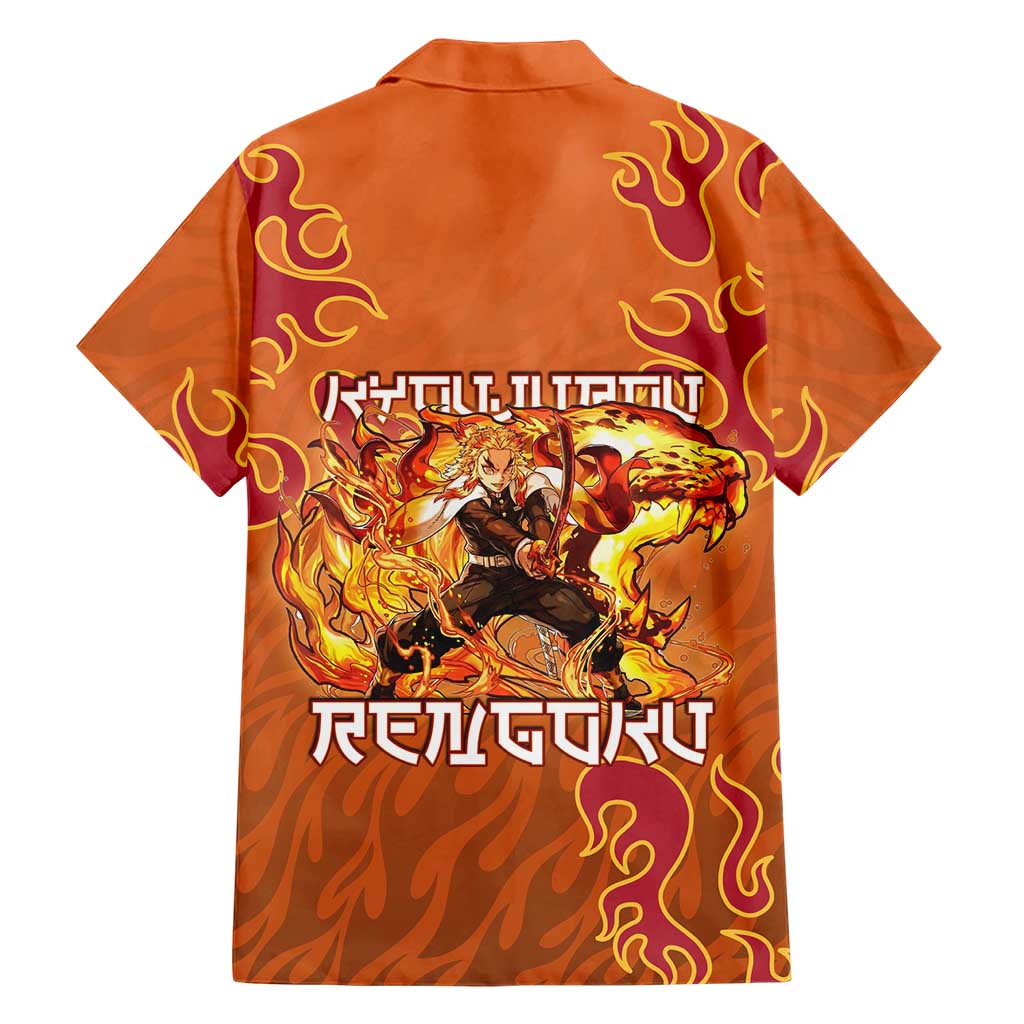 Rengoku Kyojuro Demon Slayer Family Matching Tank Maxi Dress and Hawaiian Shirt Inferno Anime Flame Crest Style