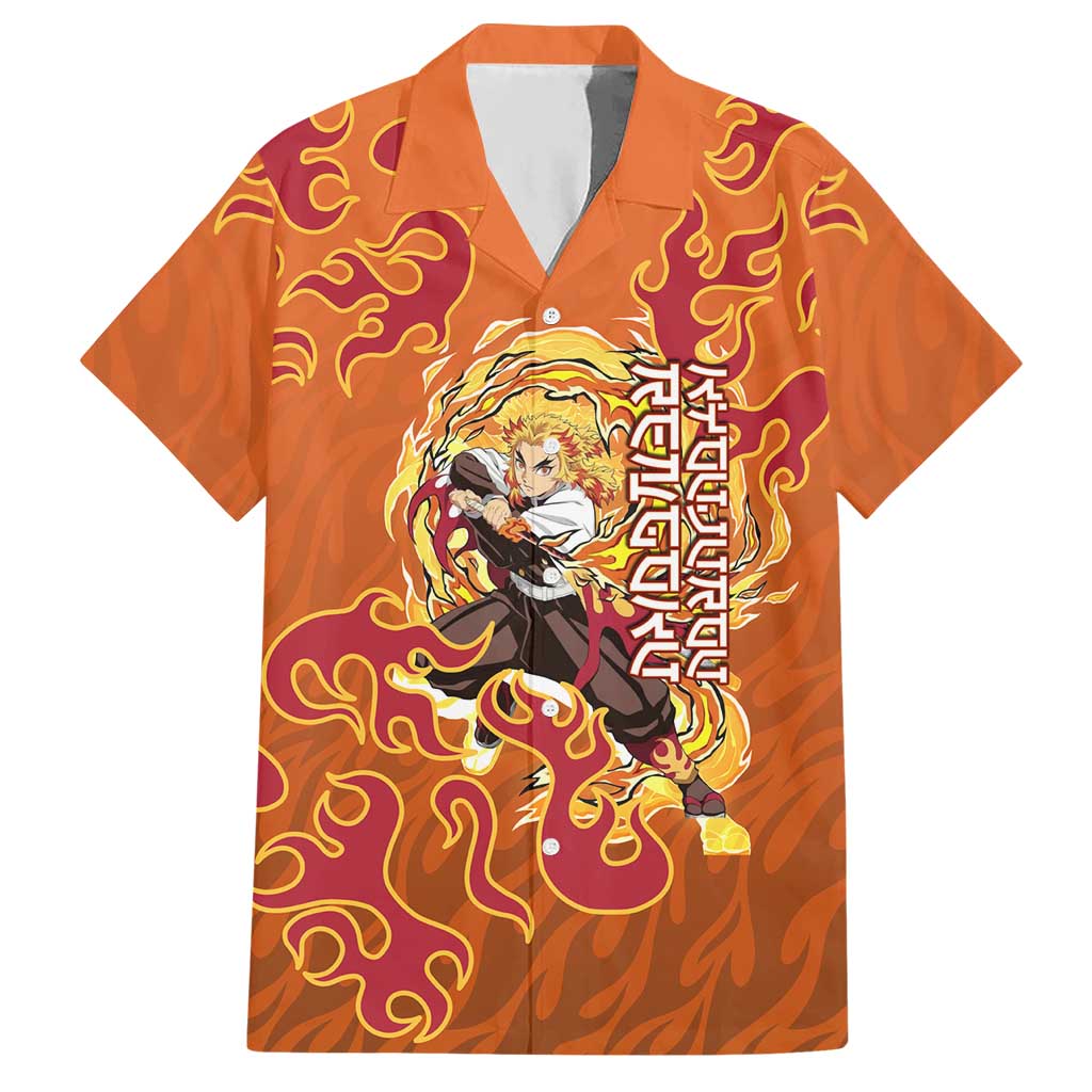 Rengoku Kyojuro Demon Slayer Hawaiian Shirt Inferno Anime Flame Crest Style