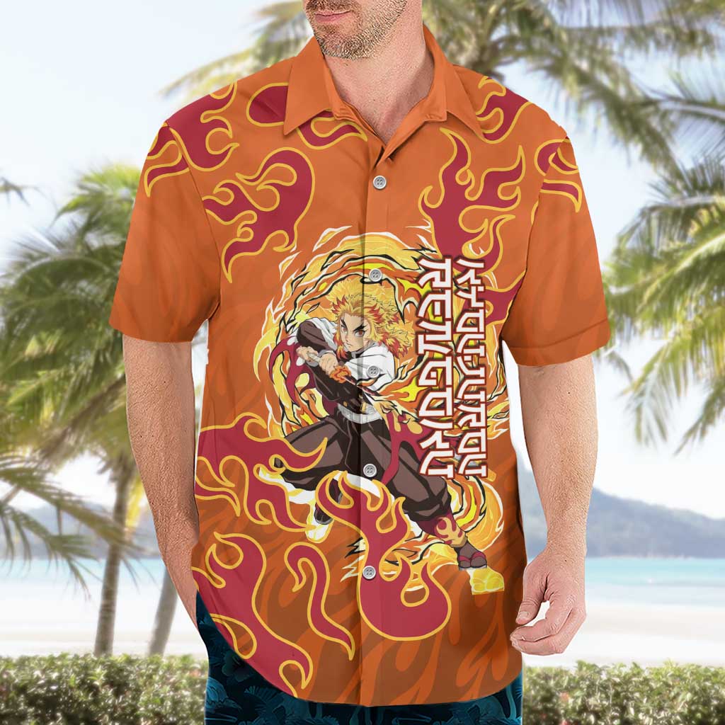 Rengoku Kyojuro Demon Slayer Hawaiian Shirt Inferno Anime Flame Crest Style