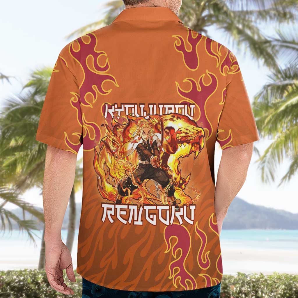 Rengoku Kyojuro Demon Slayer Hawaiian Shirt Inferno Anime Flame Crest Style
