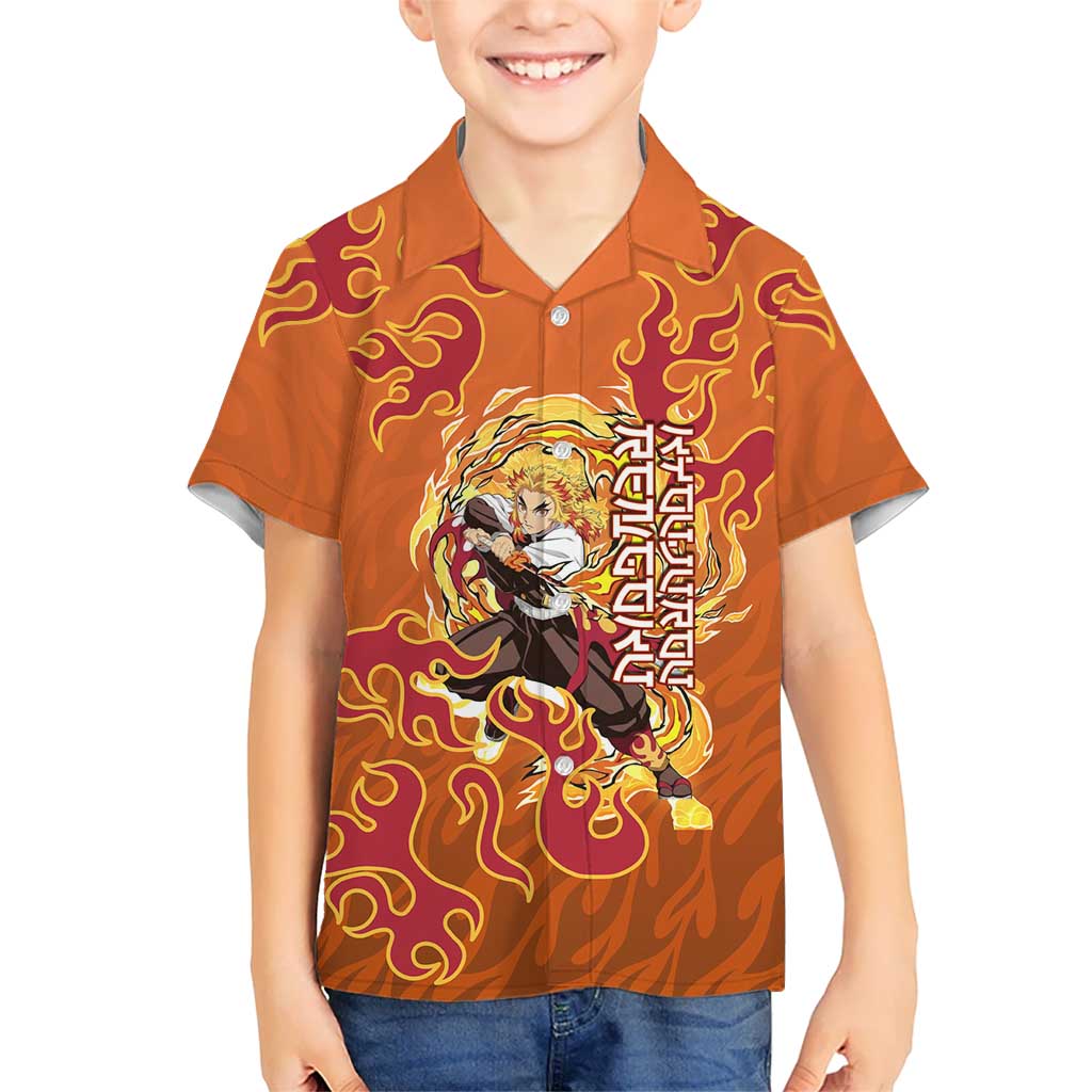 Rengoku Kyojuro Demon Slayer Hawaiian Shirt Inferno Anime Flame Crest Style
