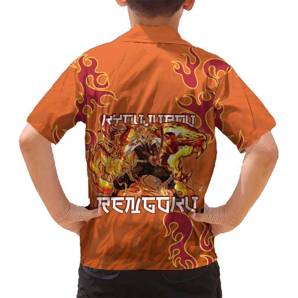Rengoku Kyojuro Demon Slayer Hawaiian Shirt Inferno Anime Flame Crest Style