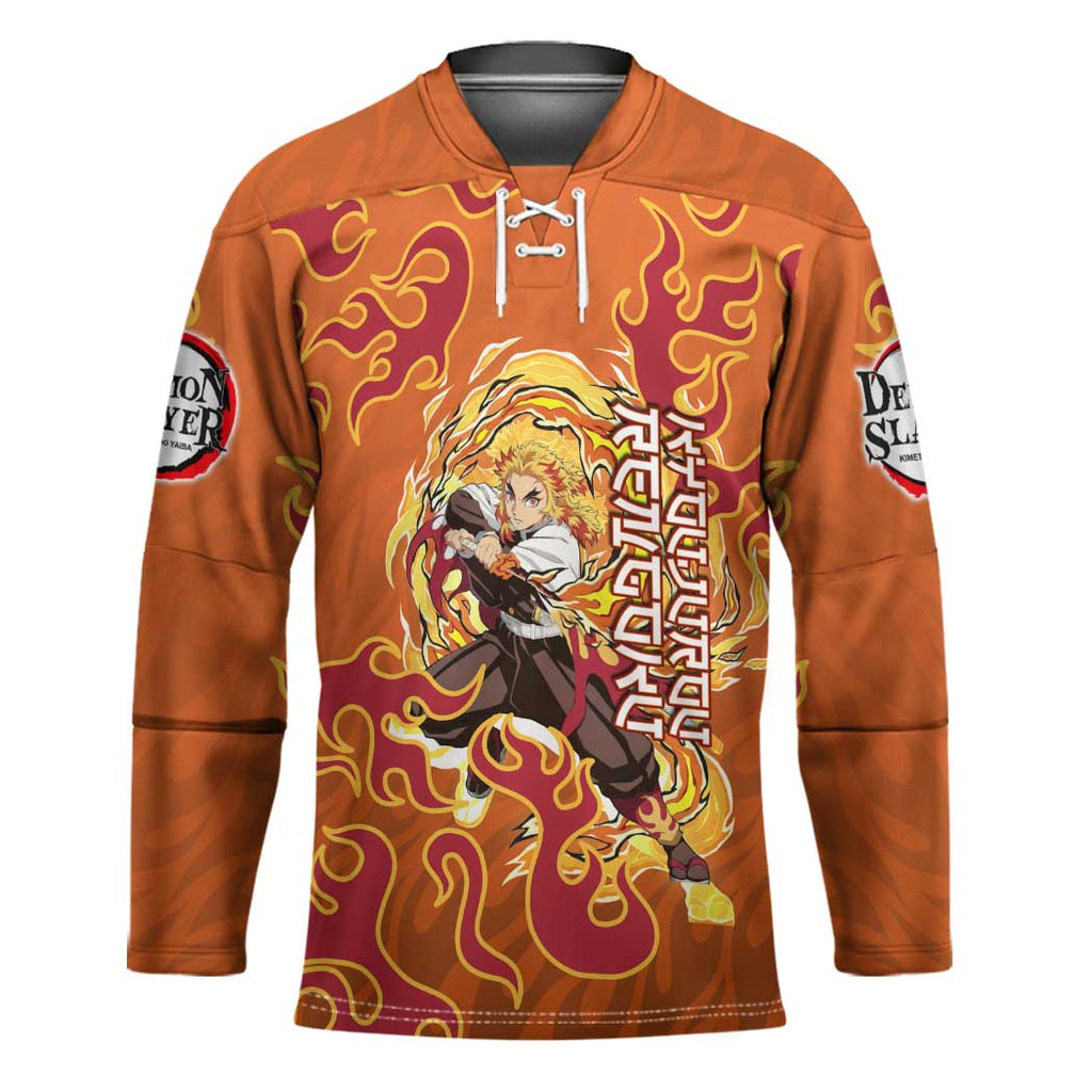 Rengoku Kyojuro Demon Slayer Hockey Jersey Inferno Anime Flame Crest Style