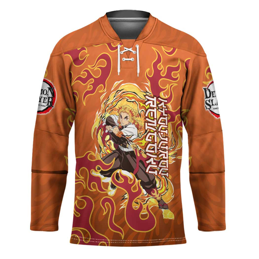 Rengoku Kyojuro Demon Slayer Hockey Jersey Inferno Anime Flame Crest Style