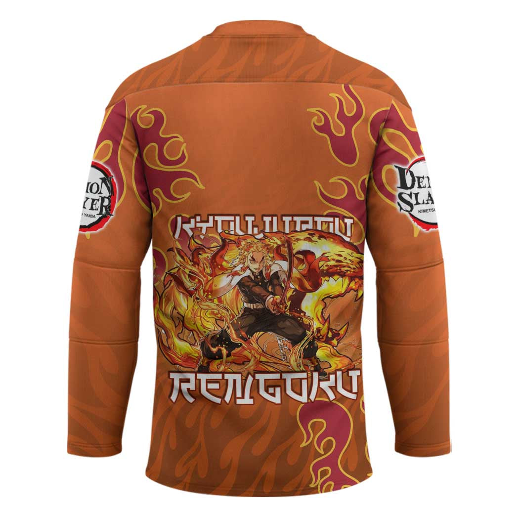 Rengoku Kyojuro Demon Slayer Hockey Jersey Inferno Anime Flame Crest Style